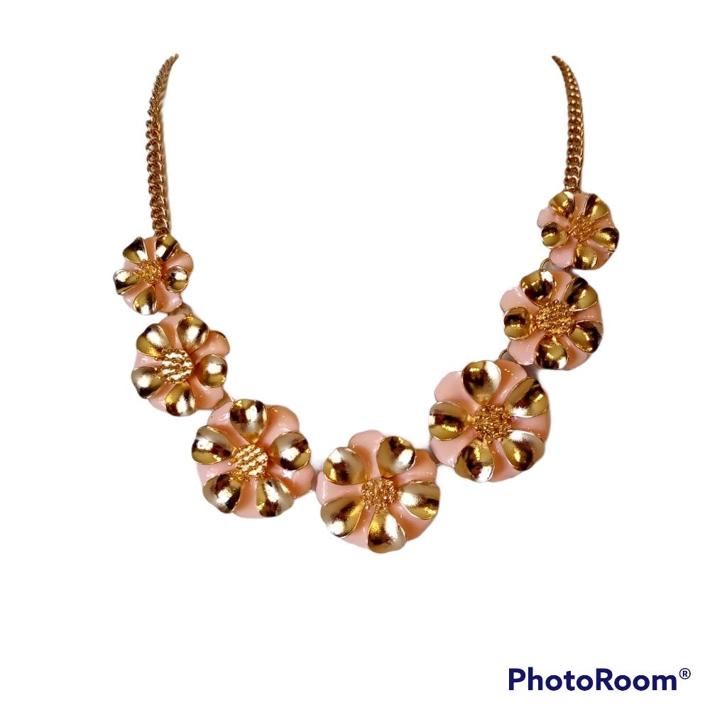 Pink Flowered Nwt Gold-Tone ChokerNecklace Adjustable Lobster Claw Vendome 26$